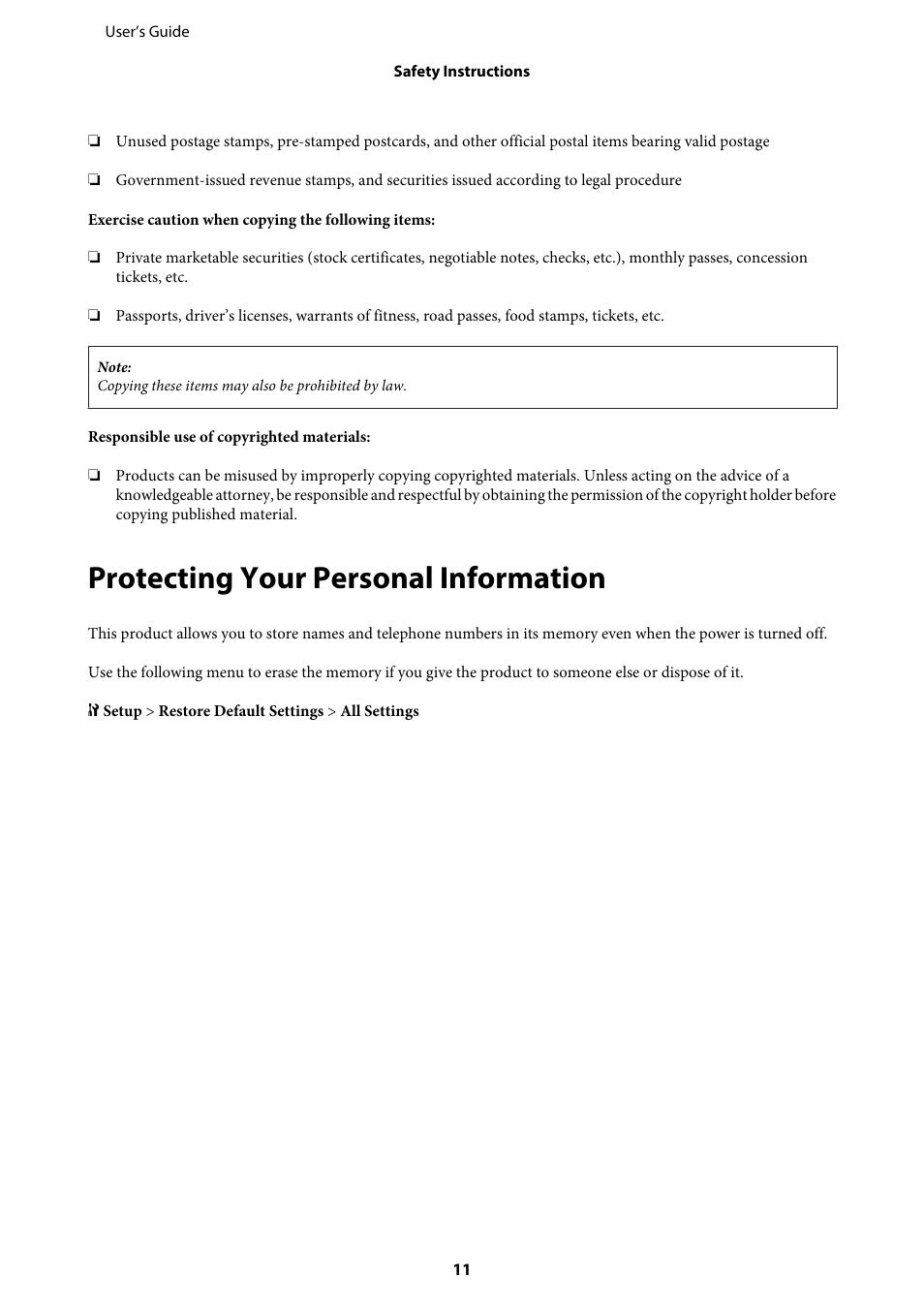 Protecting your personal information | Epson WP-M4595DNF User Manual | Page 11 / 203