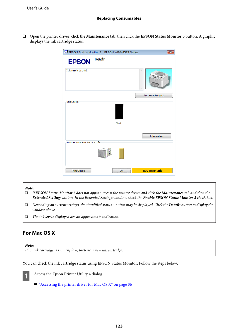 For mac os x | Epson WP-M4595DNF User Manual | Page 123 / 203
