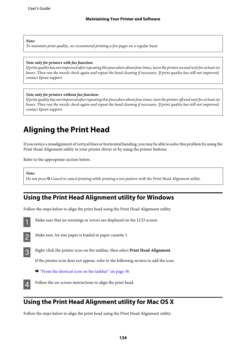Aligning the print head, Using the print head alignment utility for windows | Epson WP-M4595DNF User Manual | Page 134 / 203
