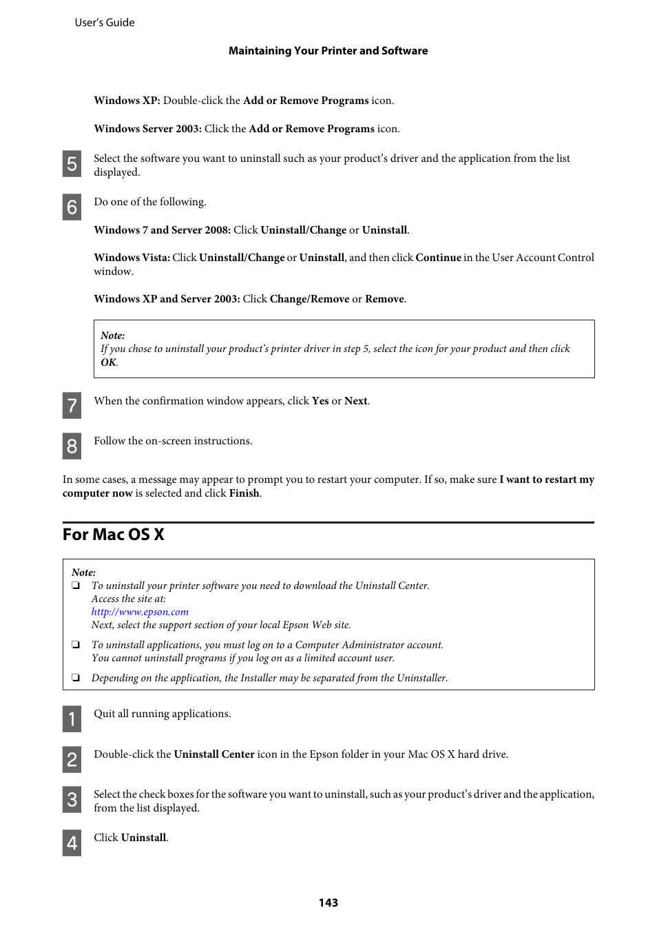 For mac os x | Epson WP-M4595DNF User Manual | Page 143 / 203