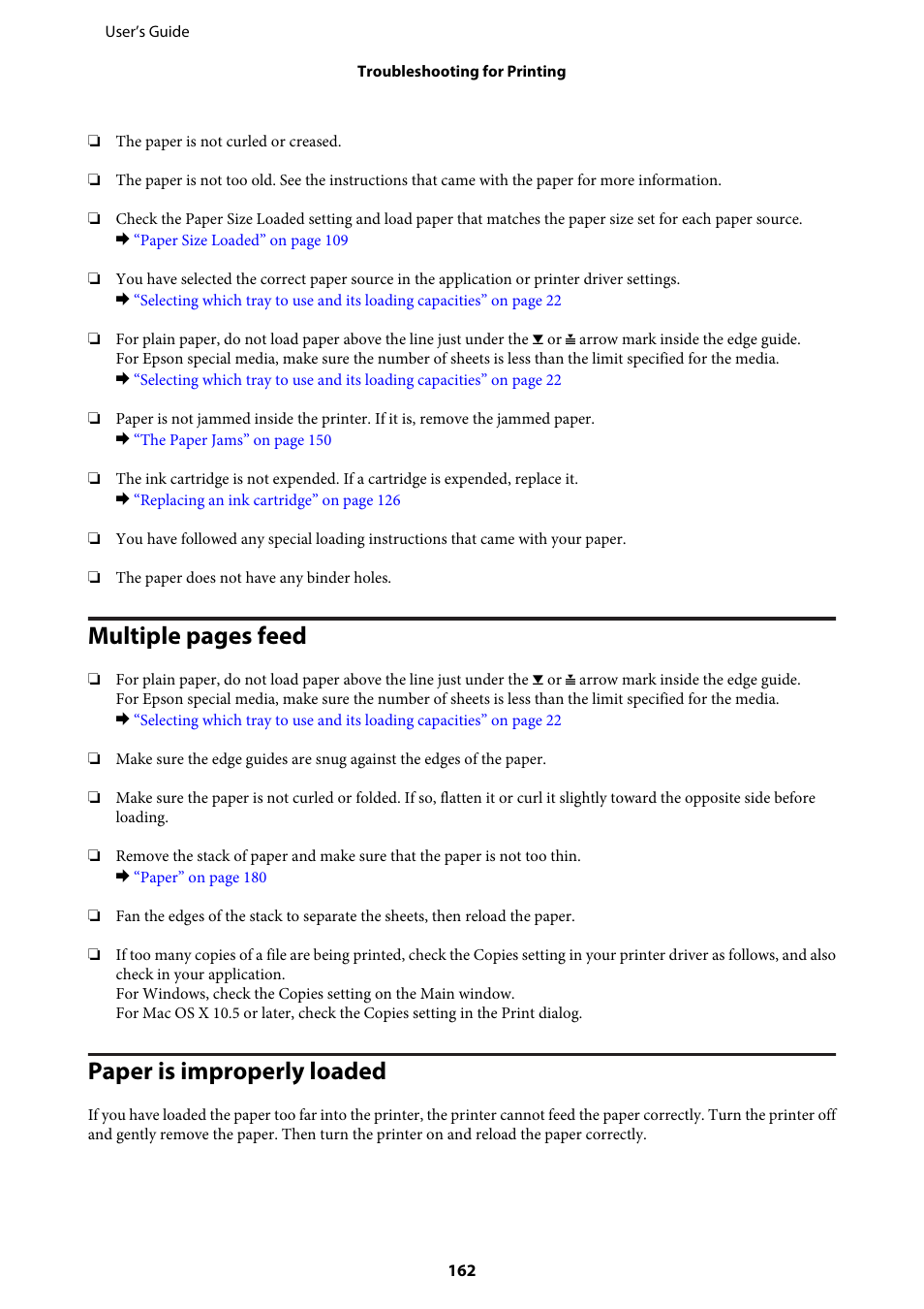 Paper is improperly loaded, Multiple pages feed | Epson WP-M4595DNF User Manual | Page 162 / 203