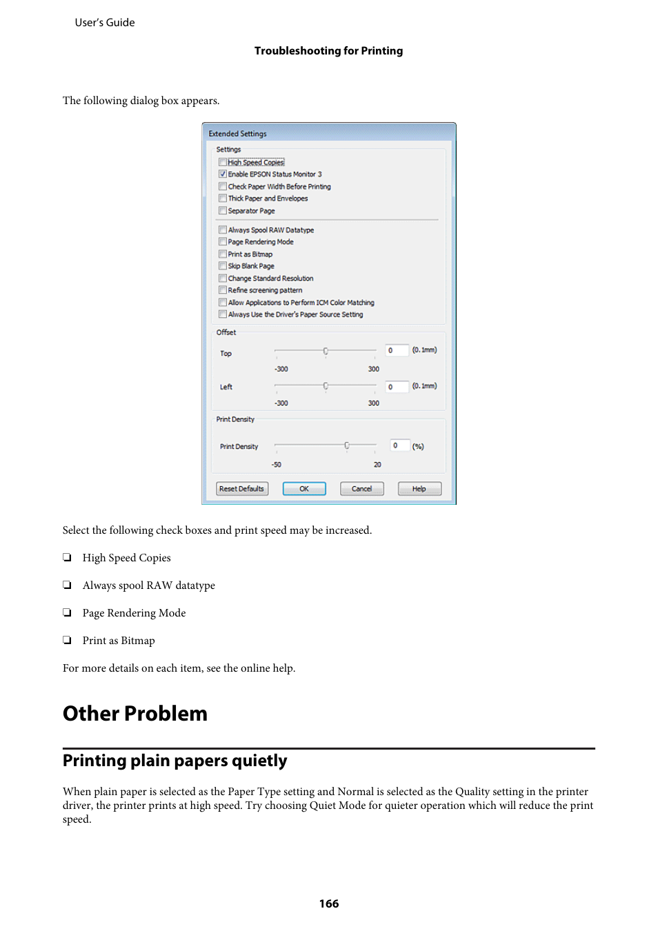 Other problem, Printing plain papers quietly | Epson WP-M4595DNF User Manual | Page 166 / 203