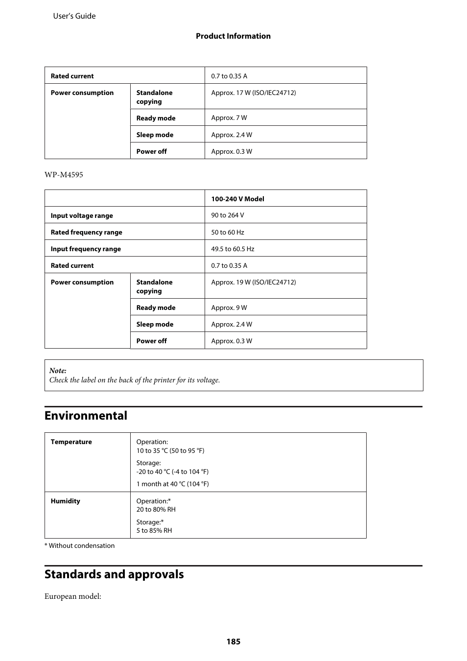 Environmental, Standards and approvals, Environmental standards and approvals | Epson WP-M4595DNF User Manual | Page 185 / 203