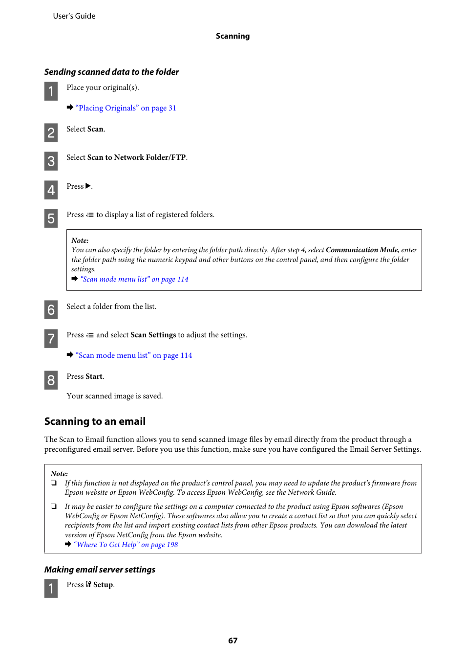 Scanning to an email | Epson WP-M4595DNF User Manual | Page 67 / 203