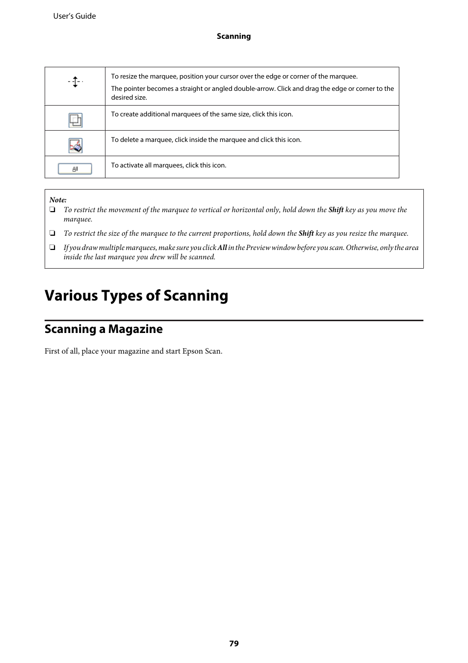 Various types of scanning, Scanning a magazine | Epson WP-M4595DNF User Manual | Page 79 / 203