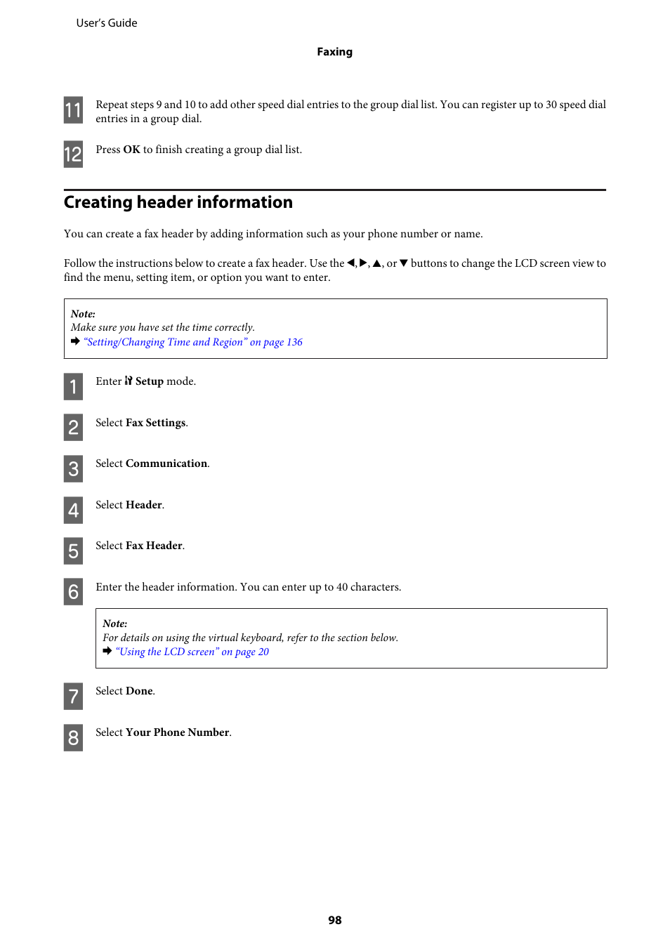 Creating header information | Epson WP-M4595DNF User Manual | Page 98 / 203