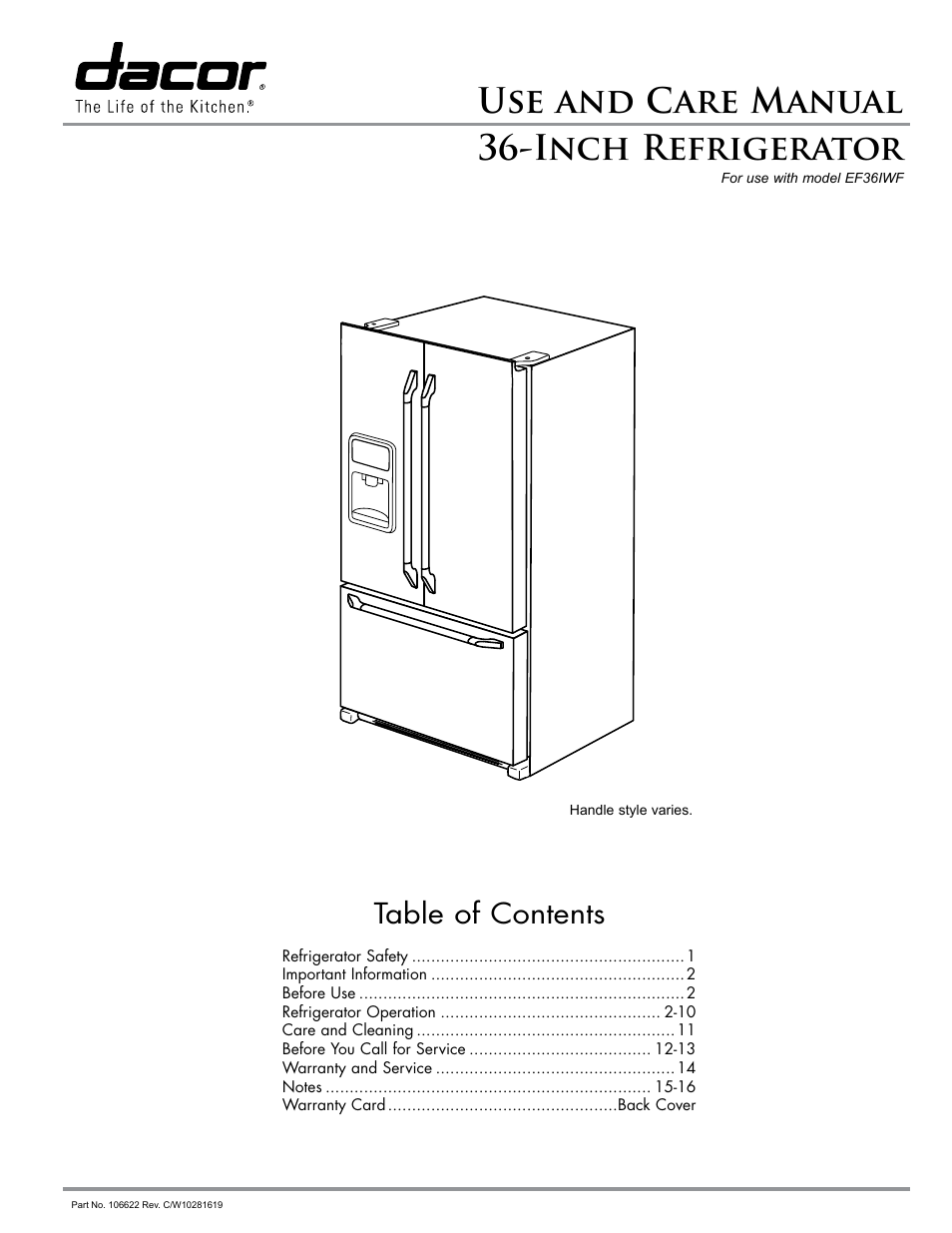 Dacor EF36IWF User Manual | 18 pages