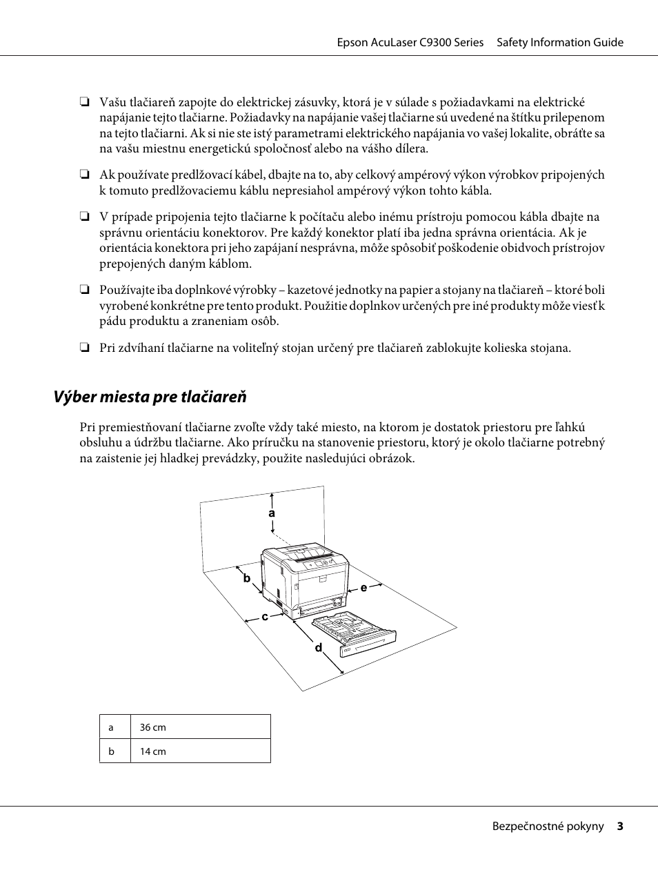 Výber miesta pre tlačiareň | Epson AcuLaser C9300 User Manual | Page 12 / 18