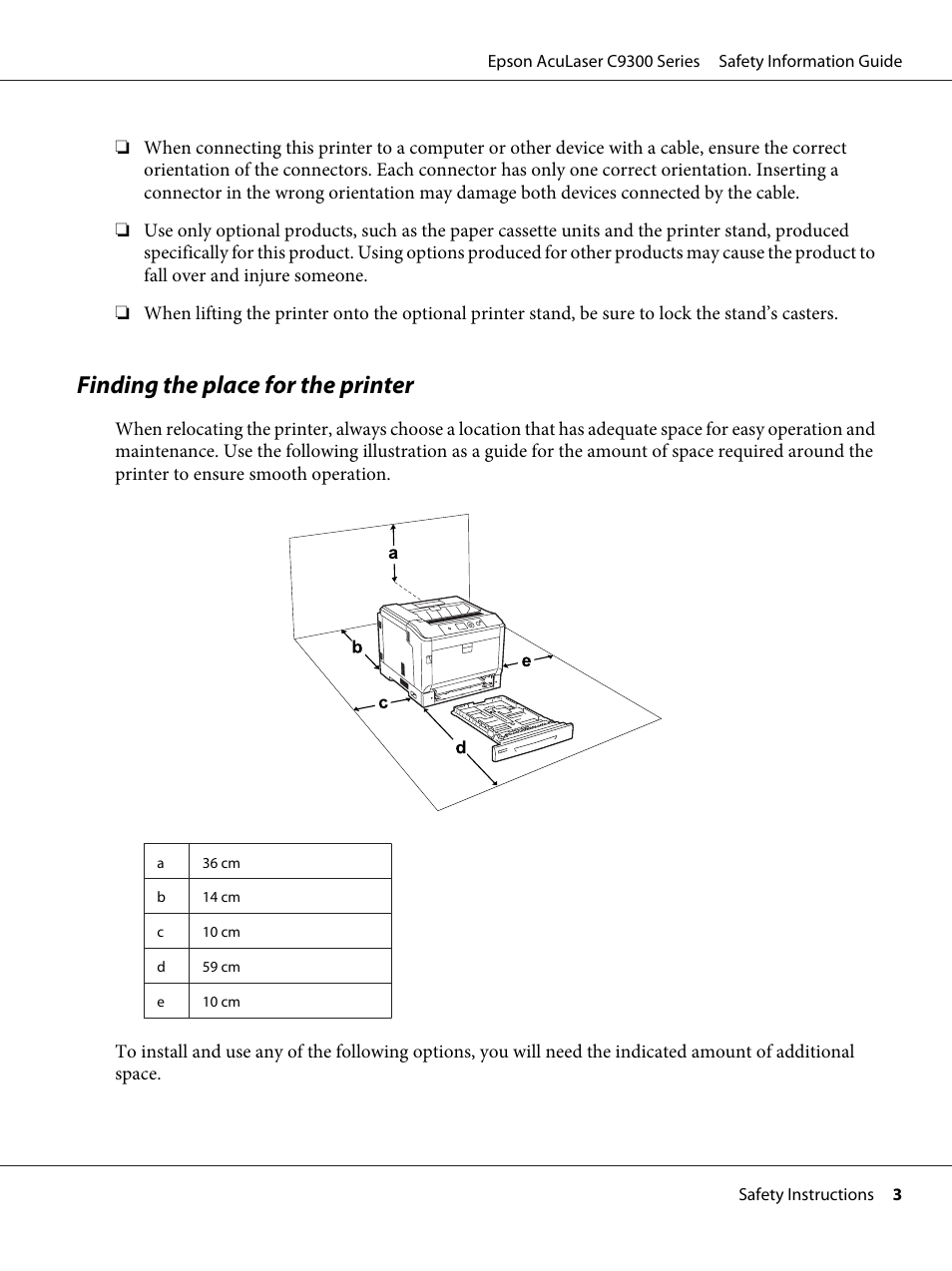 Finding the place for the printer | Epson AcuLaser C9300 User Manual | Page 4 / 18