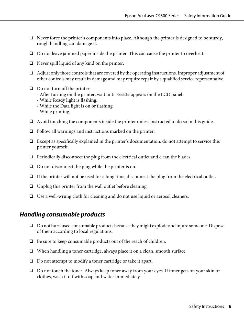 Handling consumable products | Epson AcuLaser C9300 User Manual | Page 7 / 18