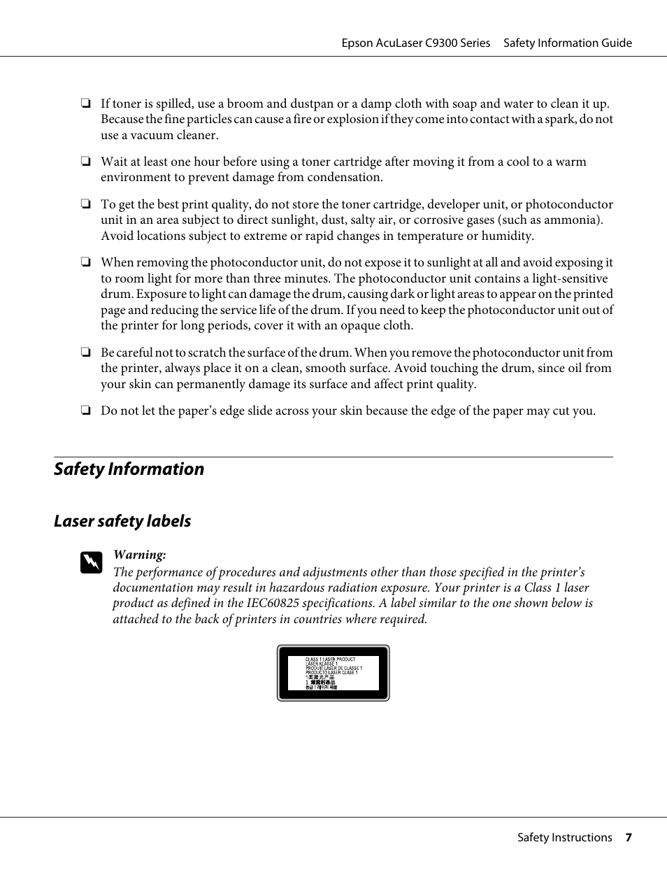 Safety information | Epson AcuLaser C9300 User Manual | Page 8 / 18