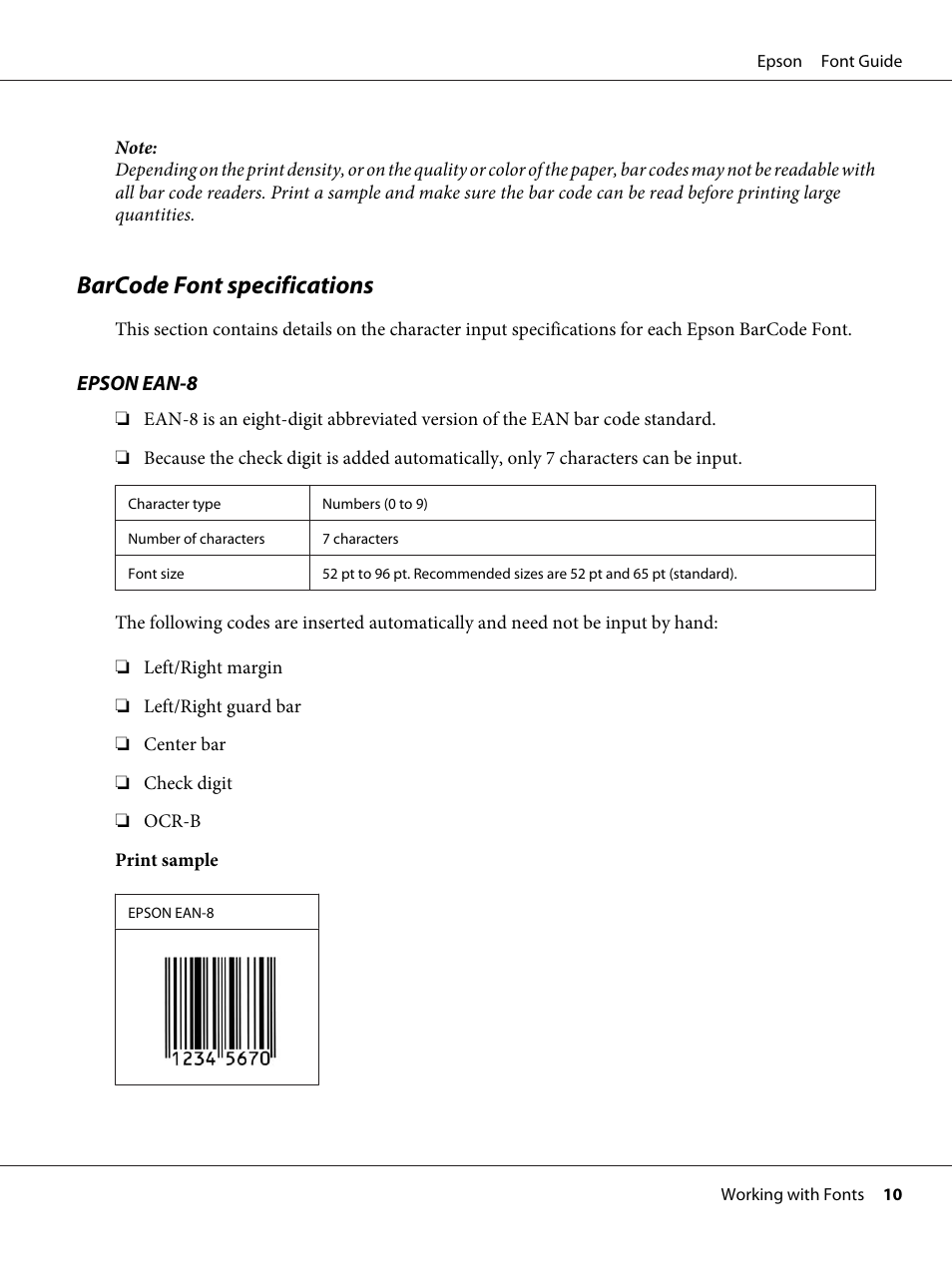 Barcode font specifications | Epson AcuLaser C9300 User Manual | Page 10 / 39