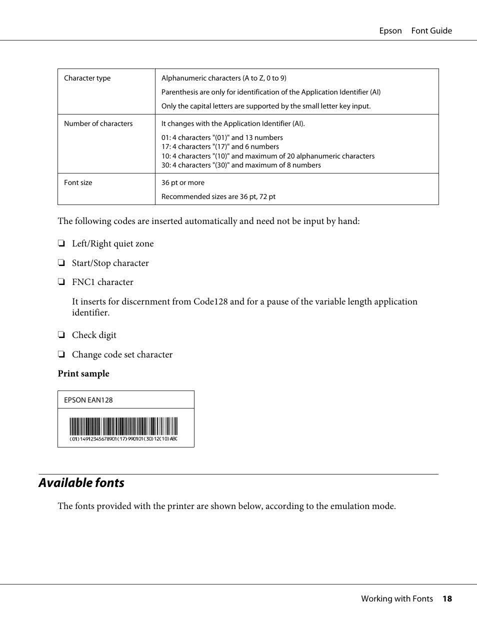 Available fonts | Epson AcuLaser C9300 User Manual | Page 18 / 39