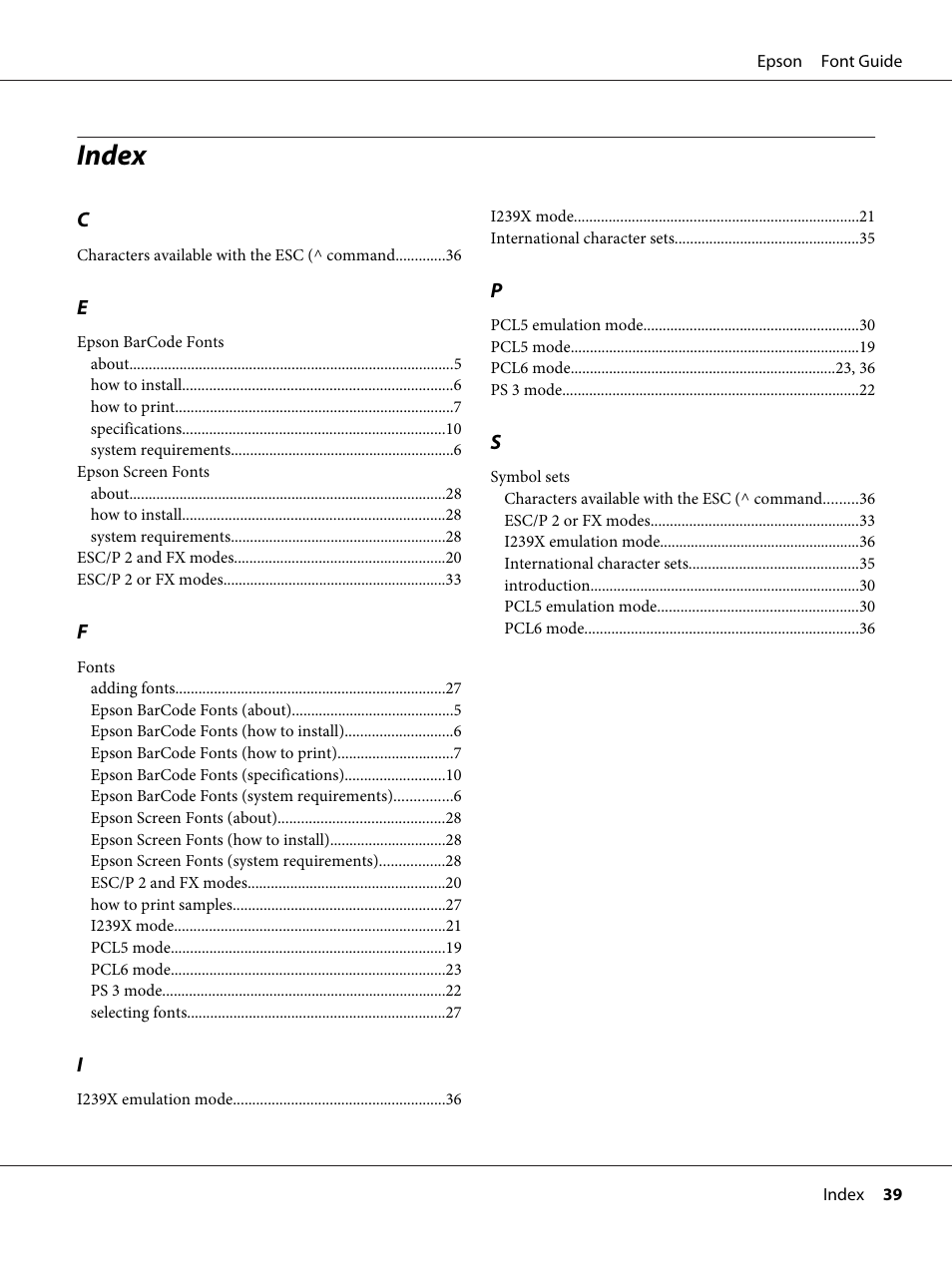 Index | Epson AcuLaser C9300 User Manual | Page 39 / 39