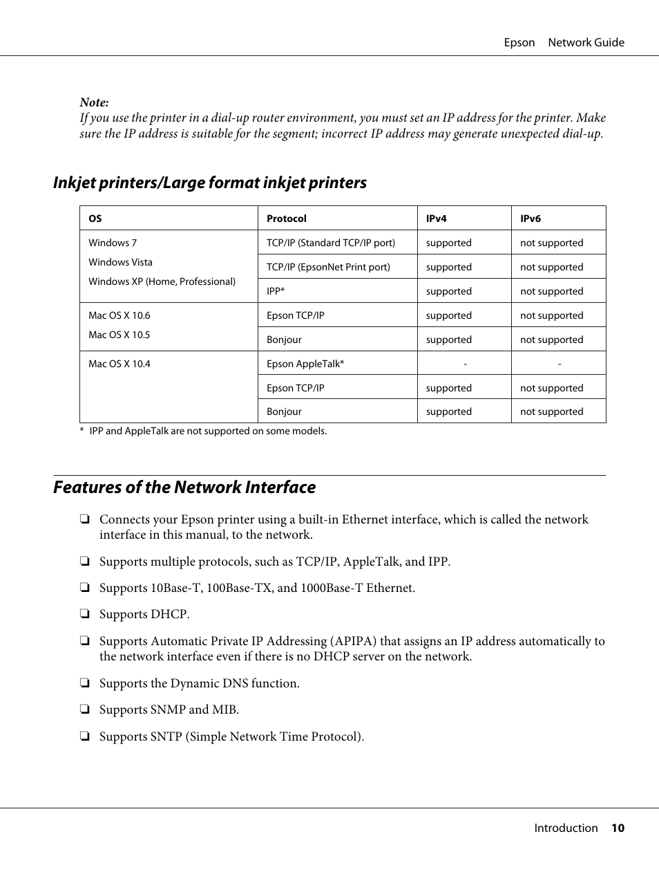 Inkjet printers/large format inkjet printers, Features of the network interface | Epson AcuLaser C9300 User Manual | Page 10 / 92