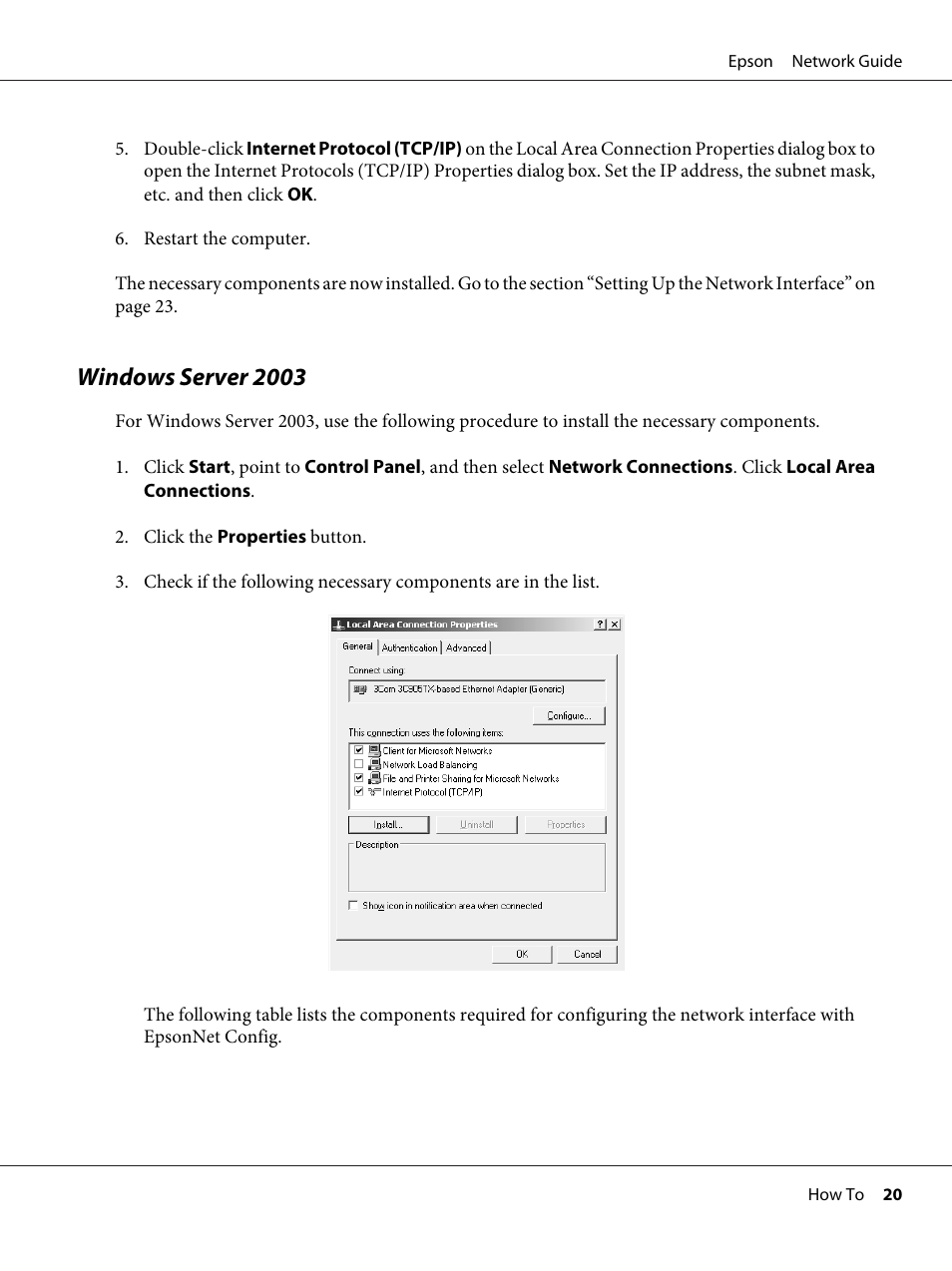 Windows server 2003 | Epson AcuLaser C9300 User Manual | Page 20 / 92