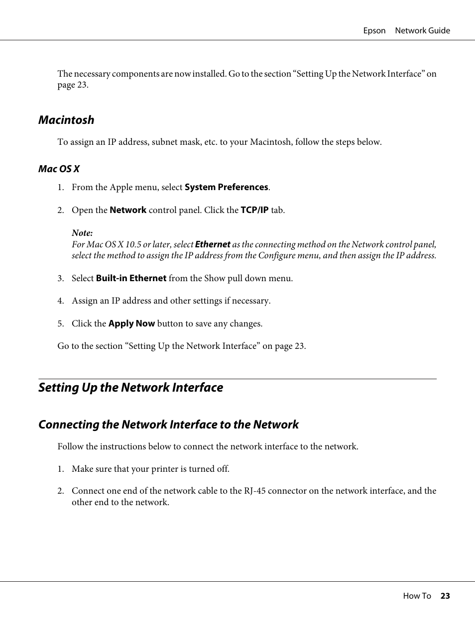 Macintosh, Setting up the network interface, Connecting the network interface to the network | Epson AcuLaser C9300 User Manual | Page 23 / 92