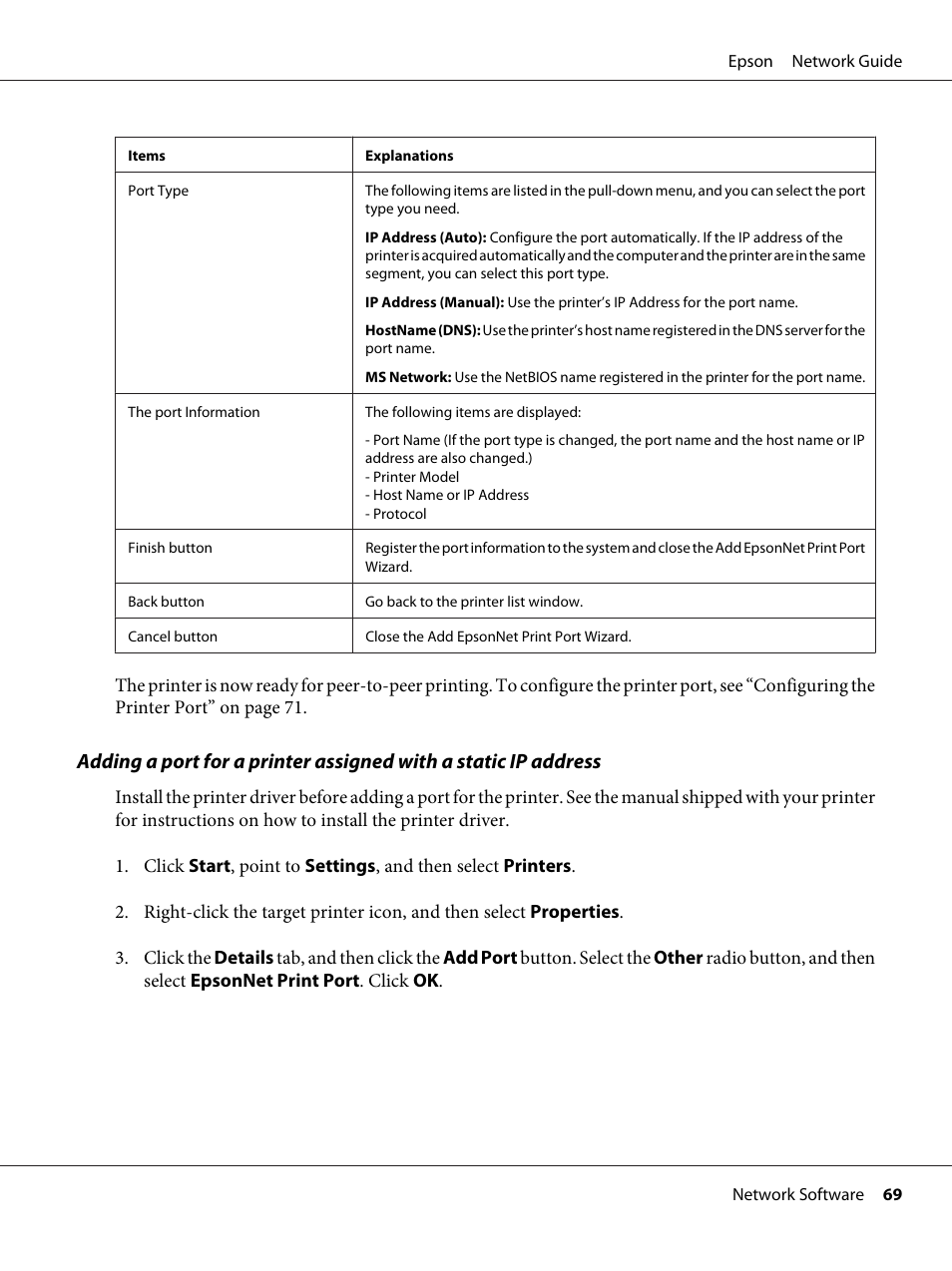 Gned manually, see “adding a port | Epson AcuLaser C9300 User Manual | Page 69 / 92