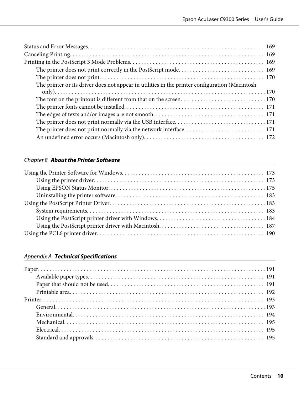 Epson AcuLaser C9300 User Manual | Page 10 / 210