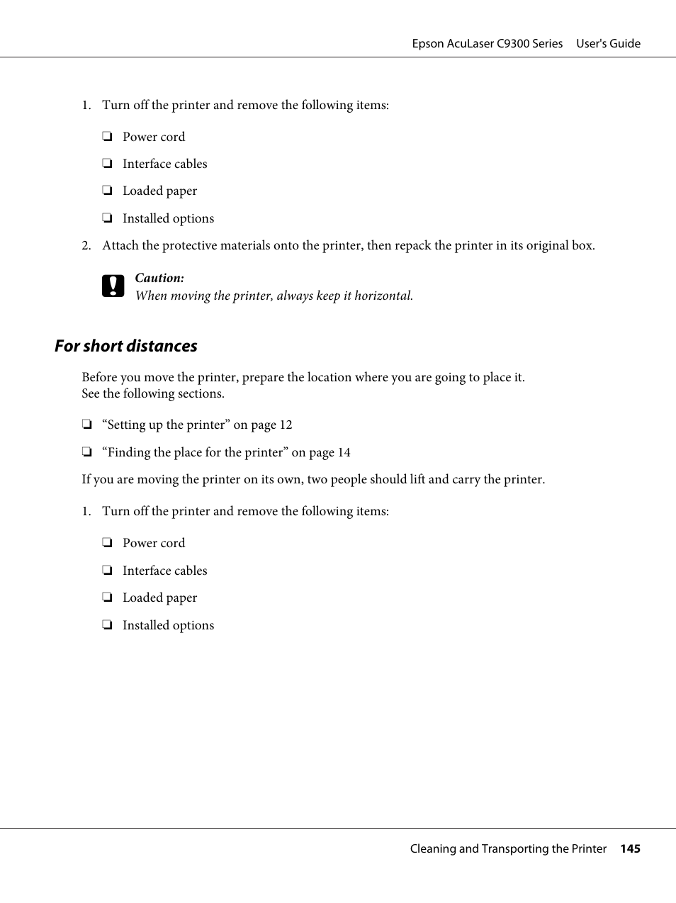 For short distances | Epson AcuLaser C9300 User Manual | Page 145 / 210
