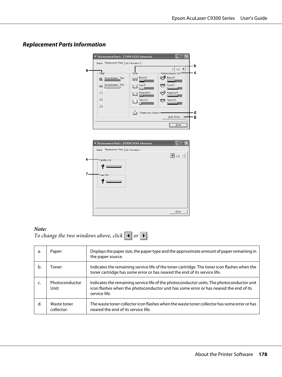 Replacement parts information | Epson AcuLaser C9300 User Manual | Page 178 / 210