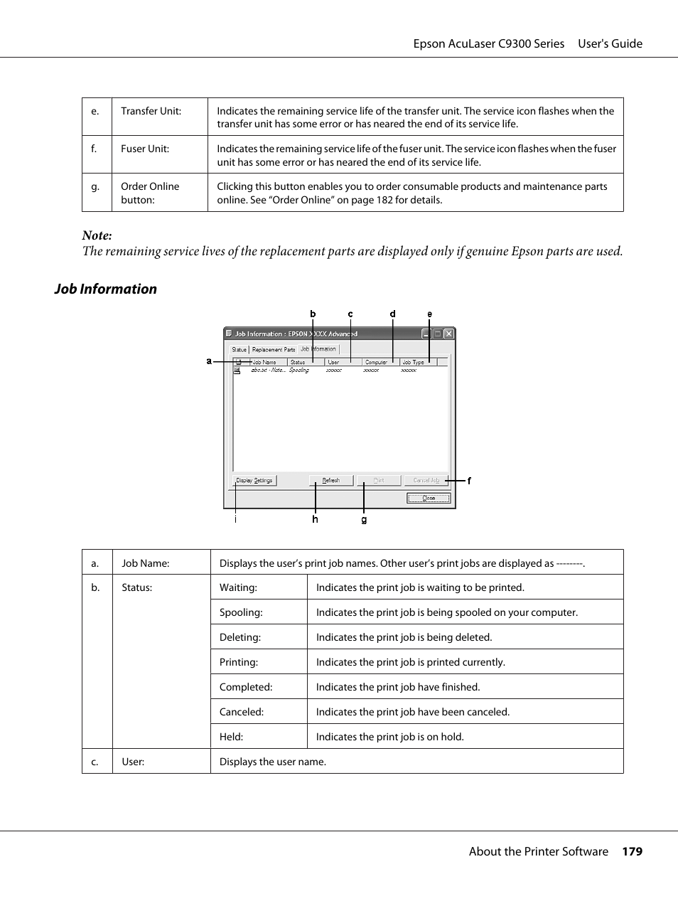 Job information | Epson AcuLaser C9300 User Manual | Page 179 / 210