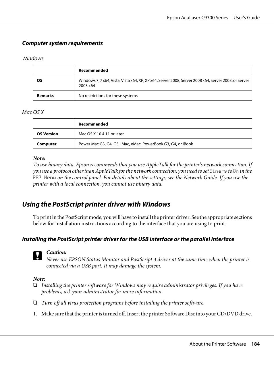 Using the postscript printer driver with windows | Epson AcuLaser C9300 User Manual | Page 184 / 210