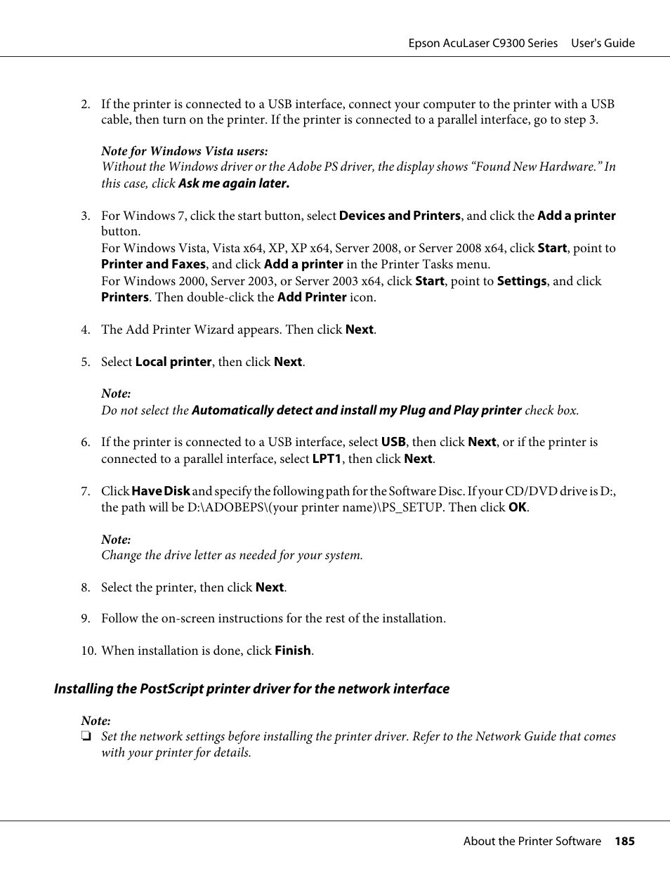 Epson AcuLaser C9300 User Manual | Page 185 / 210