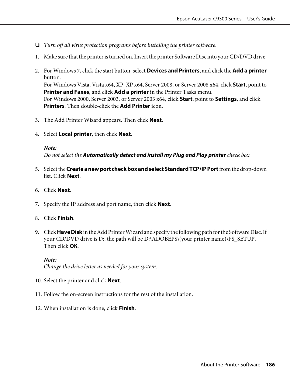 Epson AcuLaser C9300 User Manual | Page 186 / 210