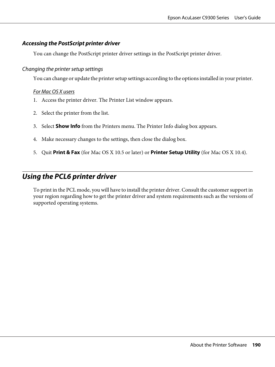 Using the pcl6 printer driver | Epson AcuLaser C9300 User Manual | Page 190 / 210