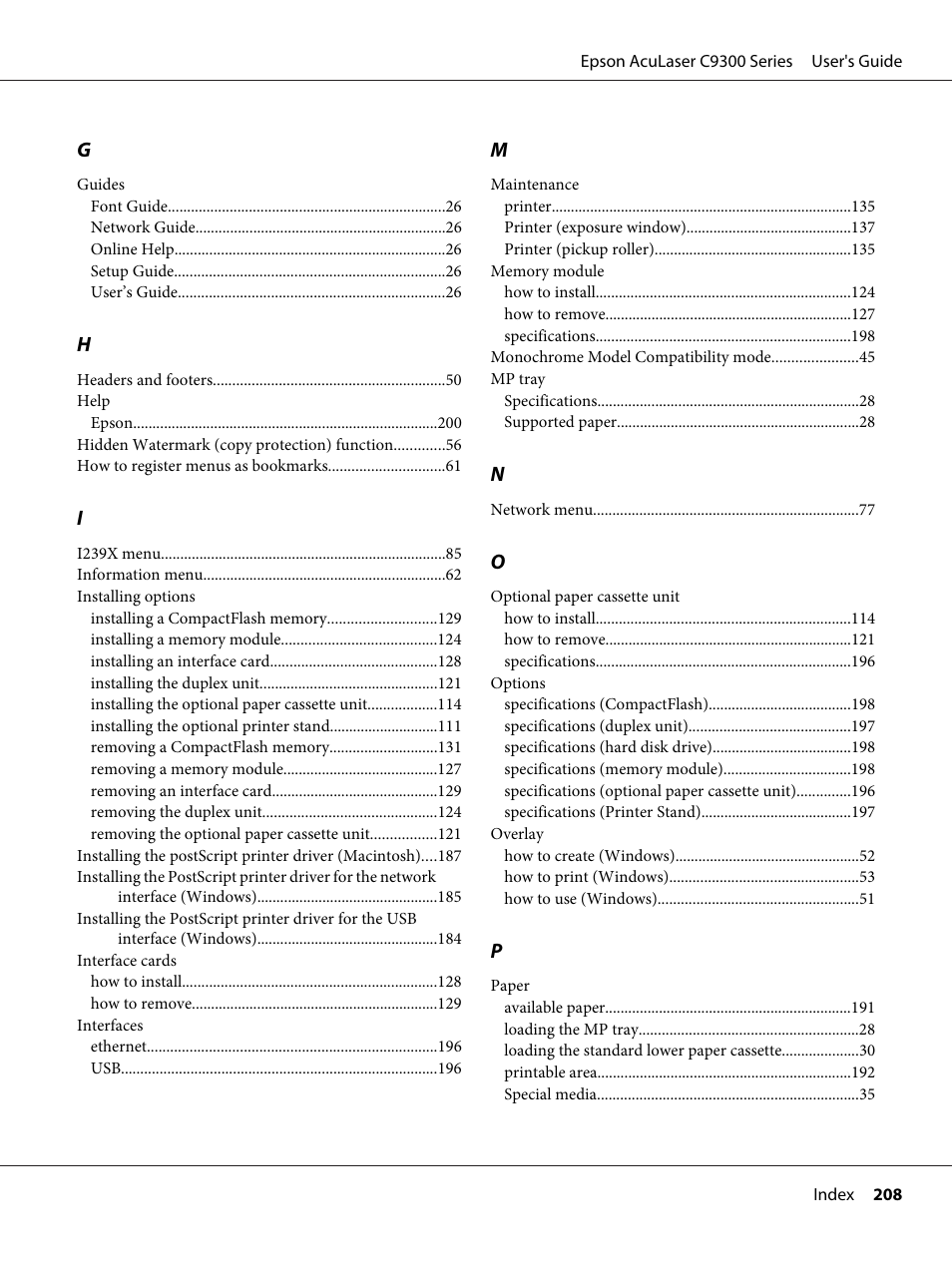 Epson AcuLaser C9300 User Manual | Page 208 / 210