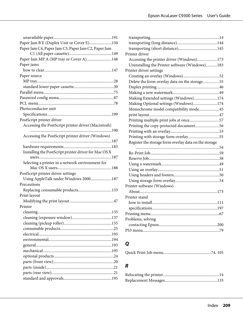 Epson AcuLaser C9300 User Manual | Page 209 / 210