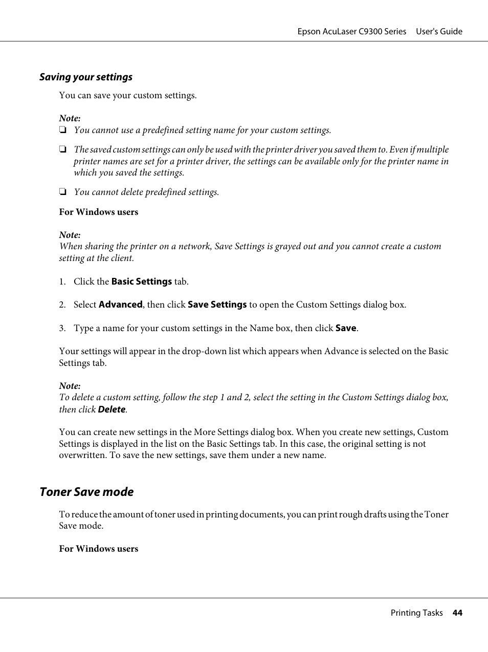 Toner save mode | Epson AcuLaser C9300 User Manual | Page 44 / 210