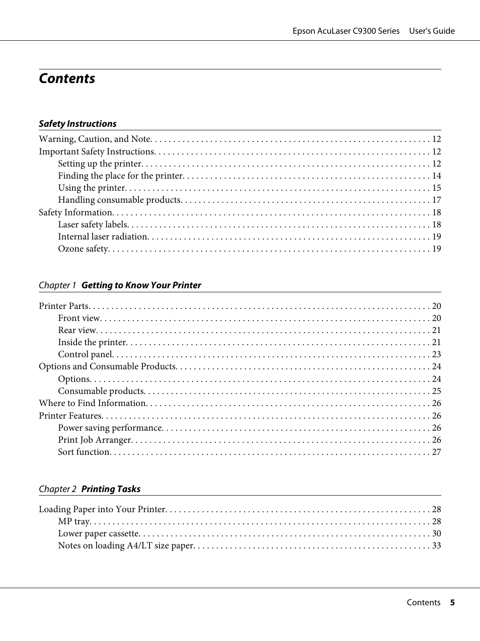 Epson AcuLaser C9300 User Manual | Page 5 / 210