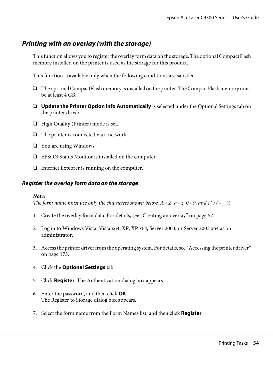 Printing with an overlay (with the storage) | Epson AcuLaser C9300 User Manual | Page 54 / 210