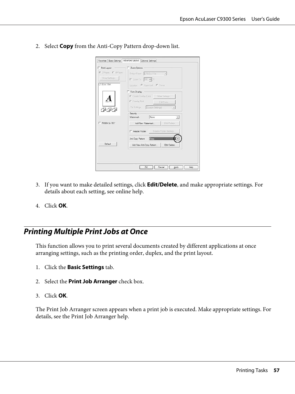 Printing multiple print jobs at once | Epson AcuLaser C9300 User Manual | Page 57 / 210