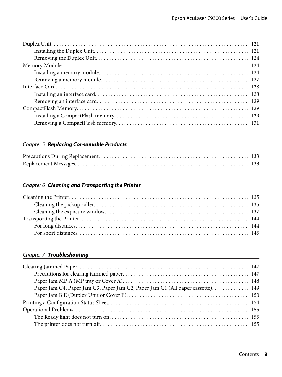 Epson AcuLaser C9300 User Manual | Page 8 / 210