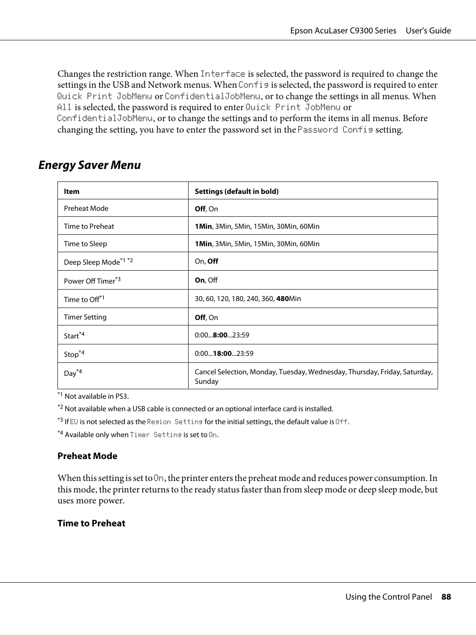 Energy saver menu | Epson AcuLaser C9300 User Manual | Page 88 / 210