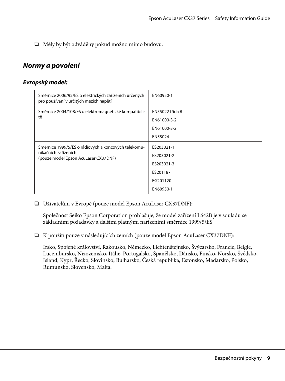 Normy a povolení | Epson AcuLaser CX37DNF User Manual | Page 104 / 225