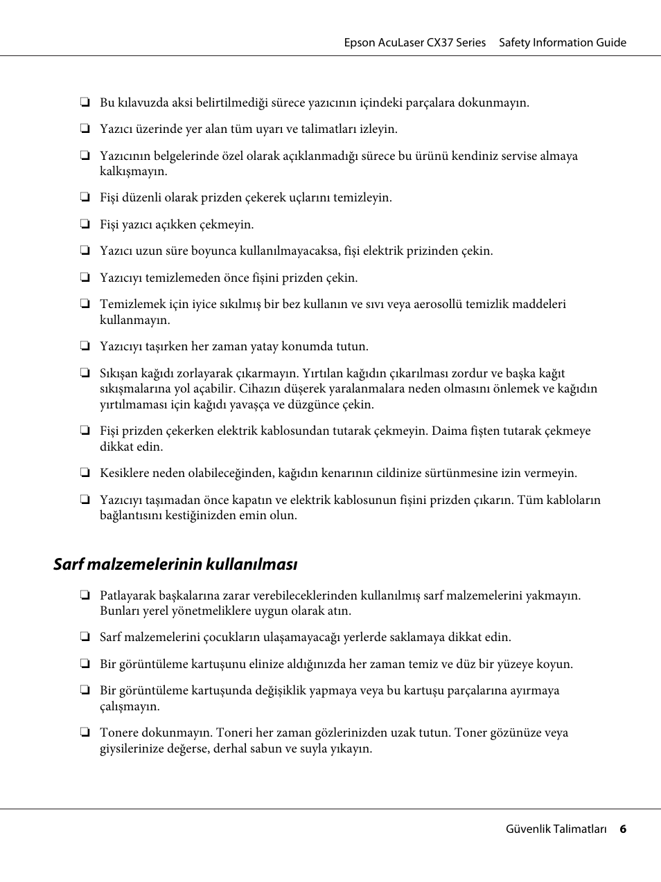 Sarf malzemelerinin kullanılması | Epson AcuLaser CX37DNF User Manual | Page 145 / 225