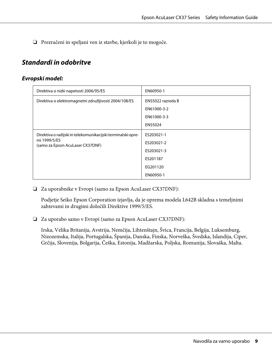 Standardi in odobritve | Epson AcuLaser CX37DNF User Manual | Page 156 / 225