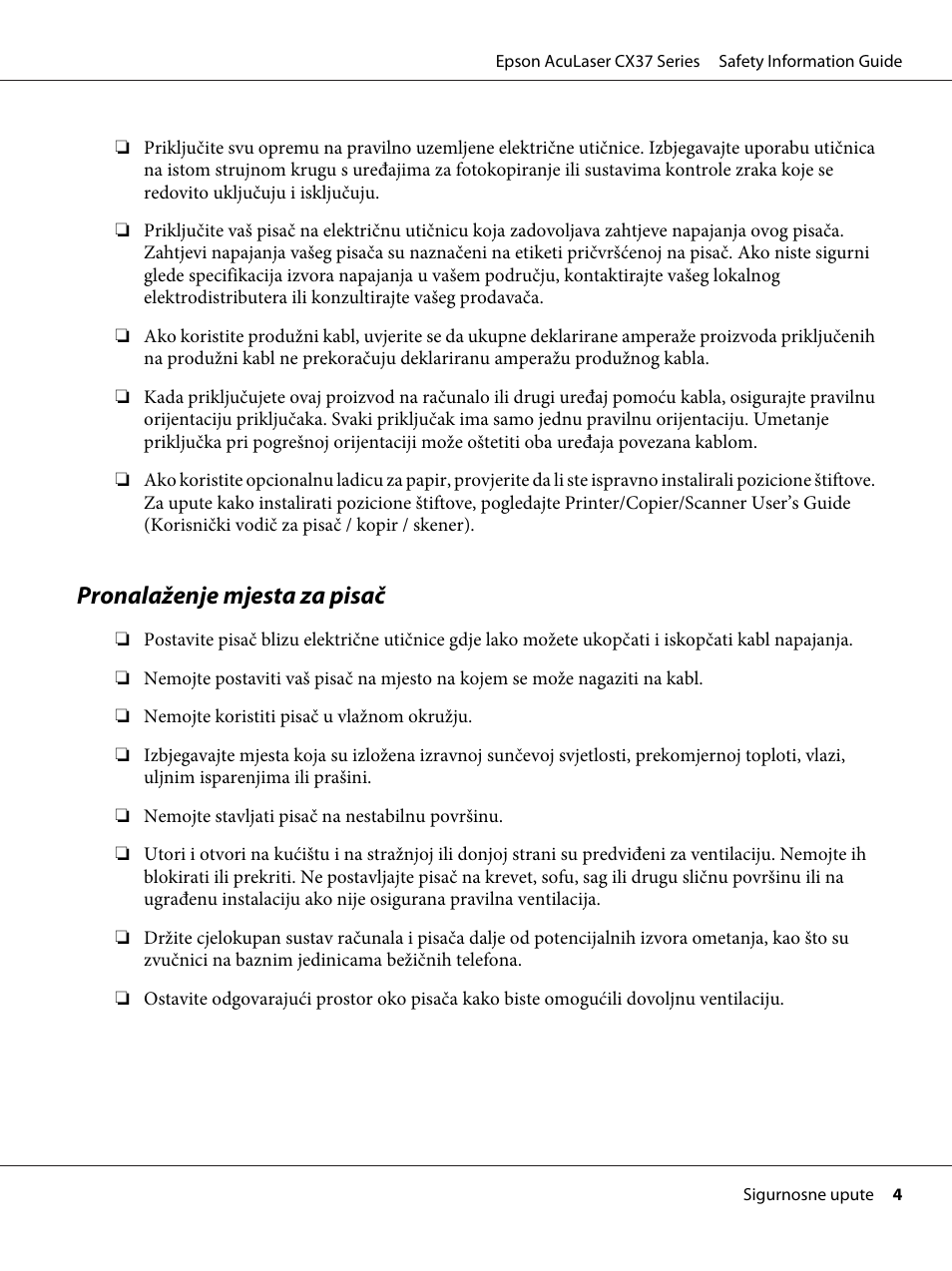 Pronalaženje mjesta za pisač | Epson AcuLaser CX37DNF User Manual | Page 159 / 225