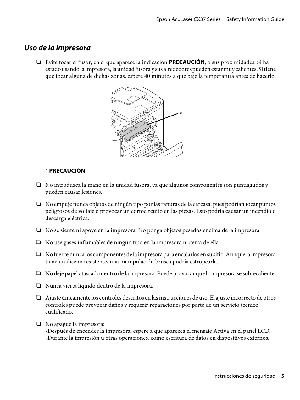 Uso de la impresora | Epson AcuLaser CX37DNF User Manual | Page 40 / 225