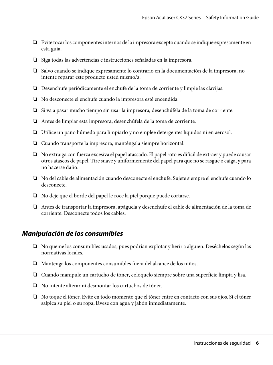 Manipulación de los consumibles | Epson AcuLaser CX37DNF User Manual | Page 41 / 225