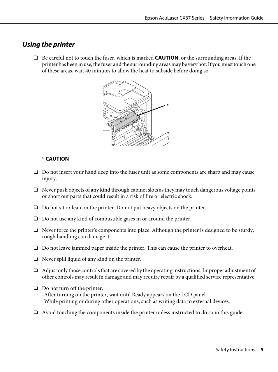 Using the printer | Epson AcuLaser CX37DNF User Manual | Page 5 / 225