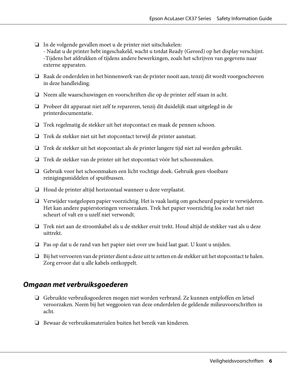 Omgaan met verbruiksgoederen | Epson AcuLaser CX37DNF User Manual | Page 59 / 225