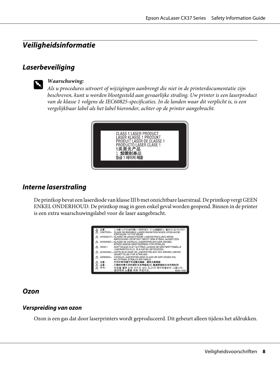 Veiligheidsinformatie | Epson AcuLaser CX37DNF User Manual | Page 61 / 225