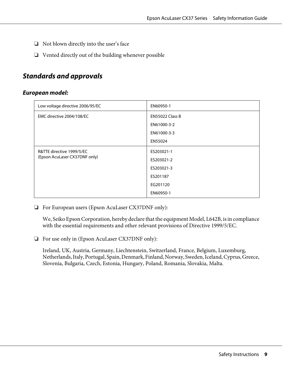 Standards and approvals | Epson AcuLaser CX37DNF User Manual | Page 9 / 225