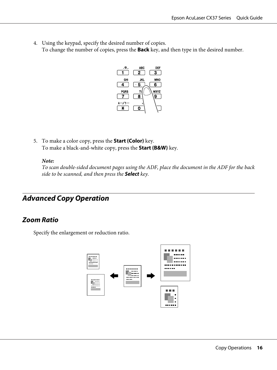 Advanced copy operation, Zoom ratio | Epson AcuLaser CX37DNF User Manual | Page 16 / 28