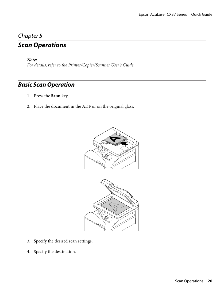 Scan operations, Basic scan operation, Chapter 5 | Epson AcuLaser CX37DNF User Manual | Page 20 / 28
